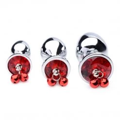 XR Brands Booty Sparks Anal Sex Toys Booty Sparks Red Gem With Bells Anal Plug Set