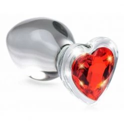 Xr LLC Booty Sparks Red Heart Gem Glass Anal Plug