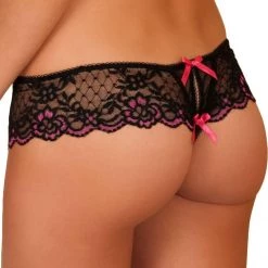 Rene Rofe Lingerie Crotchless Lace Thong Panty With Bows
