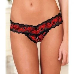 Rene Rofe Crotchless Lace V-Thong Lingerie