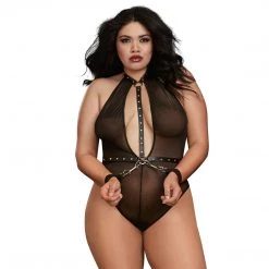 Dreamgirl International Dreamgirl Fetish Stretch Mesh Thong Back Teddy With Restraints