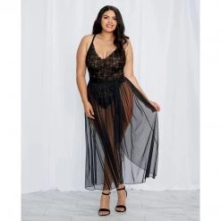 Dreamgirl International Lingerie Dreamgirl Plus Size Mosaic Lace Teddy & Sheer Skirt
