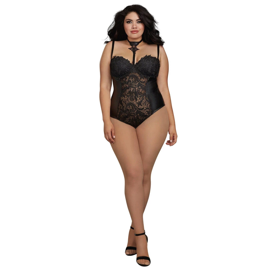 Dreamgirl International Dreamgirl Venice Lace & Stretch Faux Leather Teddy With Snap Crotch 9 Dreamgirl International Dreamgirl Venice Lace & Stretch Faux Leather Teddy With Snap Crotch