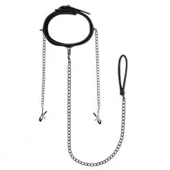 Edc Internet Bv Faux Leather Lead & Nipple Clamps Collar Restraint Set Bondage