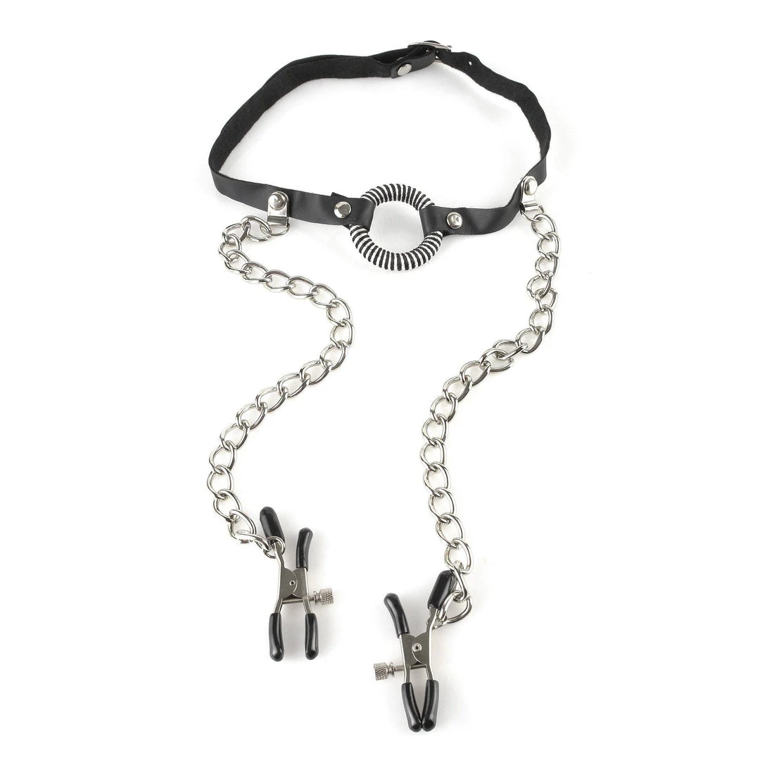 Pipedream Products Bondage Fetish Fantasy O Ring Gag With Nipple Clamps 5 Pipedream Products Bondage Fetish Fantasy O Ring Gag With Nipple Clamps