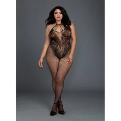 Dreamgirl International Fishnet Bodystocking With Lace Teddy Design Lingerie