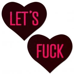 Pastease Black Heart With Pink 'Let's Fuck' Nipple Pasties