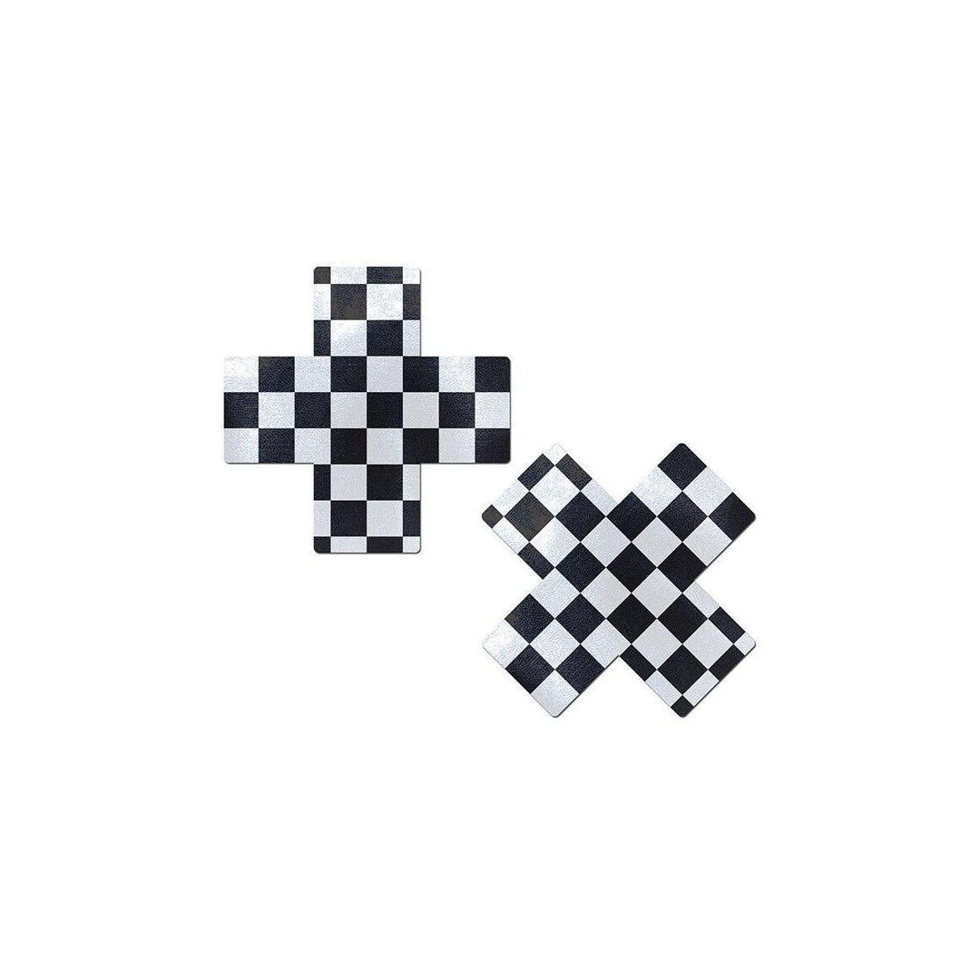 Pastease Black & White Checker Cross Nipple Pasties 5 Pastease Black & White Checker Cross Nipple Pasties