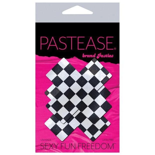 Pastease Black & White Checker Cross Nipple Pasties 6 Pastease Black & White Checker Cross Nipple Pasties