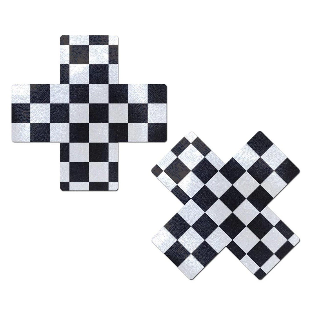 Pastease Black & White Checker Cross Nipple Pasties 3 Pastease Black & White Checker Cross Nipple Pasties