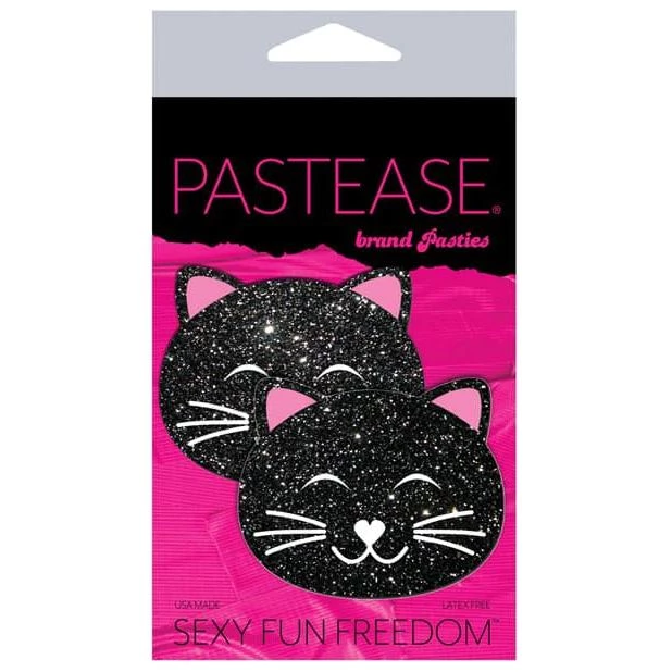 Pastease Happy Black Glitter Kitty Cat Nipple Pasties 5 Pastease Happy Black Glitter Kitty Cat Nipple Pasties