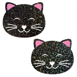 Pastease Happy Black Glitter Kitty Cat Nipple Pasties