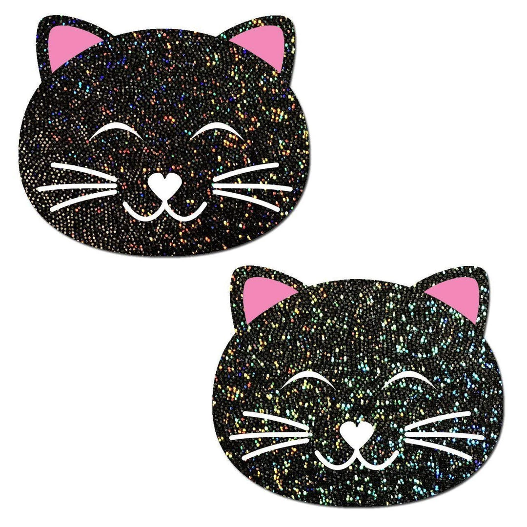 Pastease Happy Black Glitter Kitty Cat Nipple Pasties 3 Pastease Happy Black Glitter Kitty Cat Nipple Pasties
