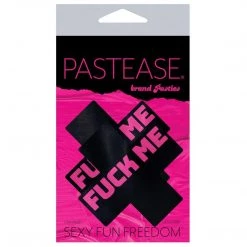 Pastease Liquid Black Cross With Pink 'Fuck Me' Nipple Pasties