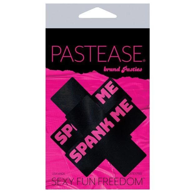 Pastease Liquid Black Cross With Pink 'Spank Me' Nipple Pasties 4 Pastease Liquid Black Cross With Pink 'Spank Me' Nipple Pasties