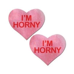 Pastease Liquid Pink Heart With 'I'm Horny' Nipple Pasties