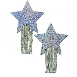 Pastease Silver Glitter Star With Tassel Fringe Nipple Pasties