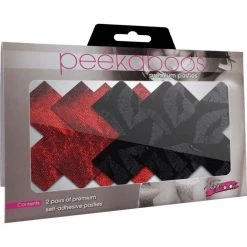 Xgen Nipple Pasties Peekaboos Stolen Kisses Xs Red & Black - Pack Of 2