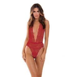 Rene Rofe Plunge In Teddy - Red Lingerie