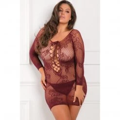 Lingerie Rene Rofe Tie Breaker Long Sleeve Dress - 1X