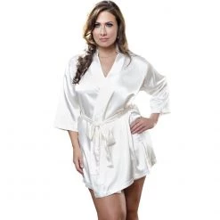 Icollection Lingerie Satin 3/4 Sleeve Robe With Matching Sash