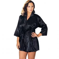 Icollection Lingerie Satin 3/4 Sleeve Robe With Matching Sash