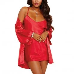 Dreamgirl International Satin Robe & Chemise Set Lingerie