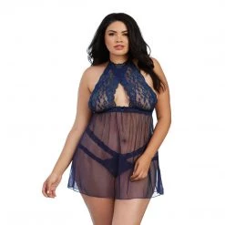 Dreamgirl International Sheer Mesh & Lace Halter Babydoll