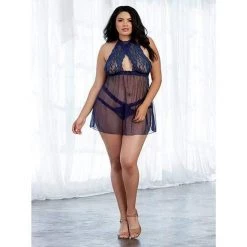 Dreamgirl International Sheer Mesh & Lace Halter Babydoll