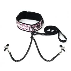 Spartacus Faux Leather Collar & Leash With Nipple Clamps Bondage