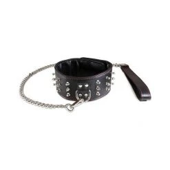 Sultra Leather Bondage Sultra Lambskin Studded Leather Collar With Chain