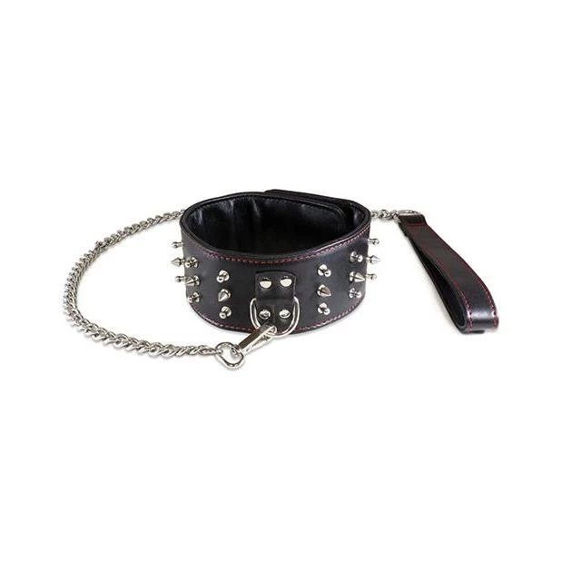 Sultra Leather Bondage Sultra Lambskin Studded Leather Collar With Chain 3 Sultra Leather Bondage Sultra Lambskin Studded Leather Collar With Chain
